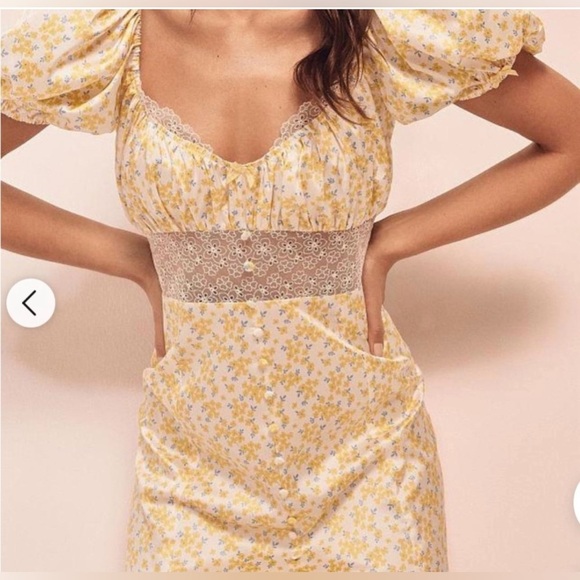 For Love And Lemons Yellow and White
Puff Sleeve Midi Dress - Picture 1 of 3
